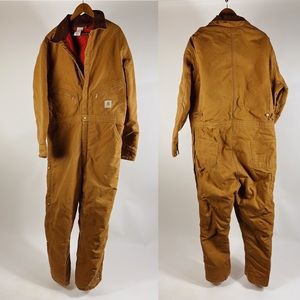 VINTAGE CARHARTT Union Made Quilted Duck Tan Coveralls Mens 48 TALL